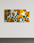 Hojas azules sobre ocre · 140 × 70 cm