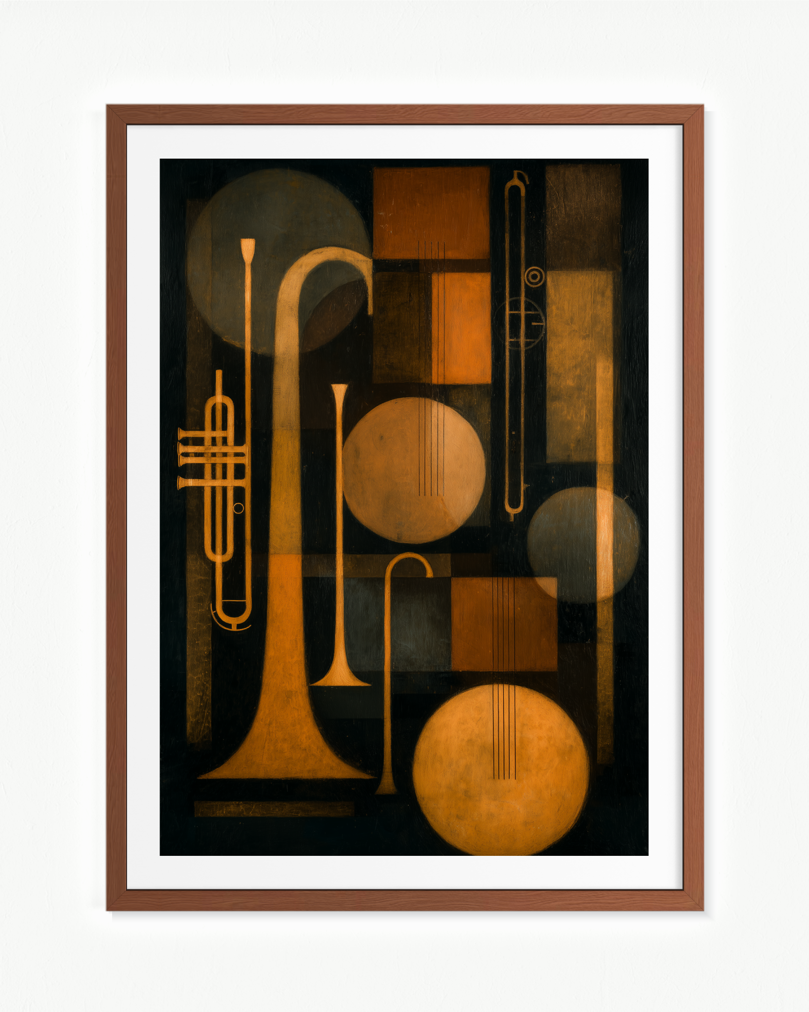Tres trompetas — Paspartú Marrón, 70 × 100 cm