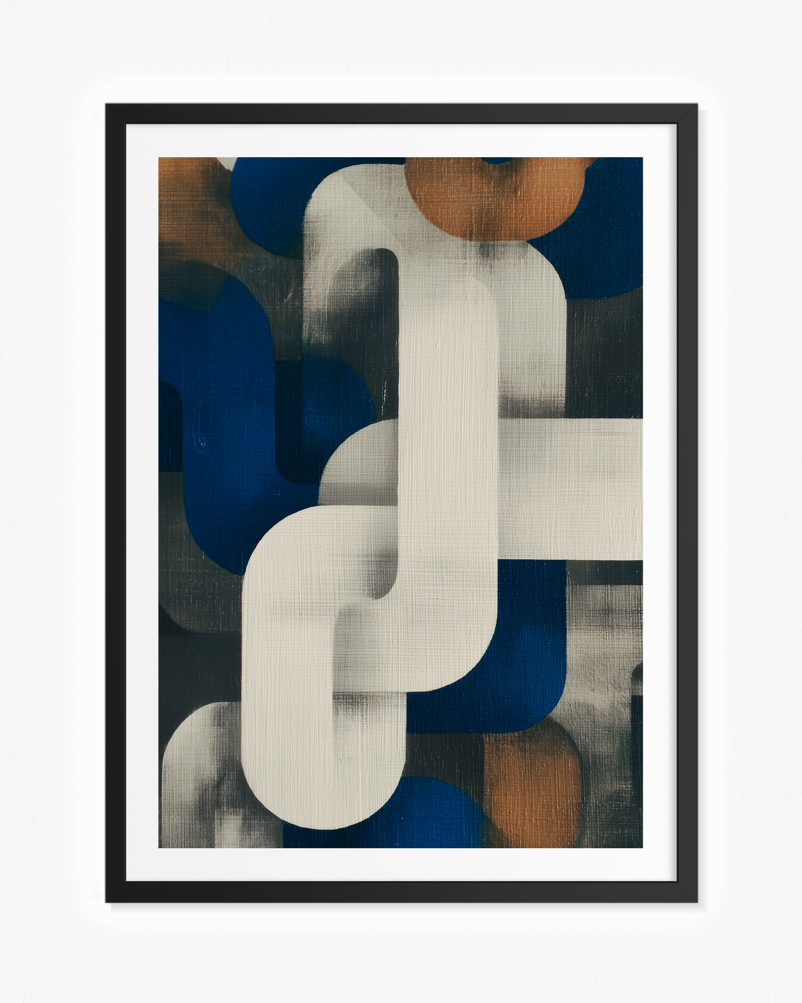 Eslabones azules — Paspartú Negro, 70 × 100 cm