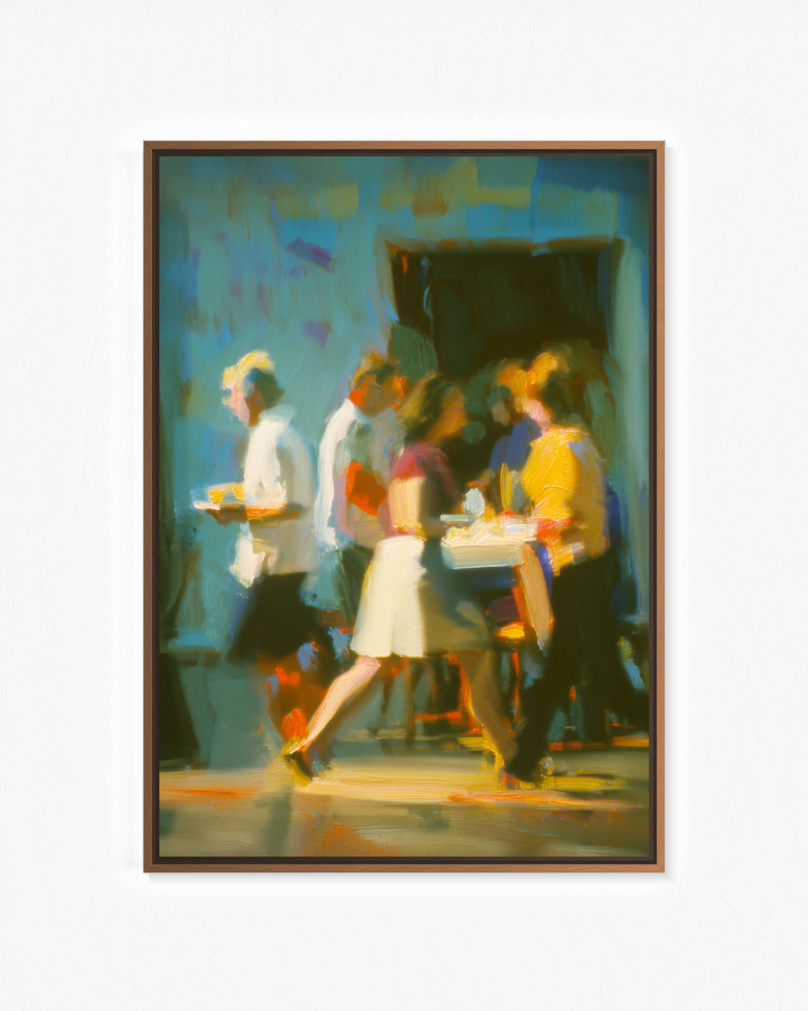 Personas al paso — Flotante Negro, 70 × 100 cm
