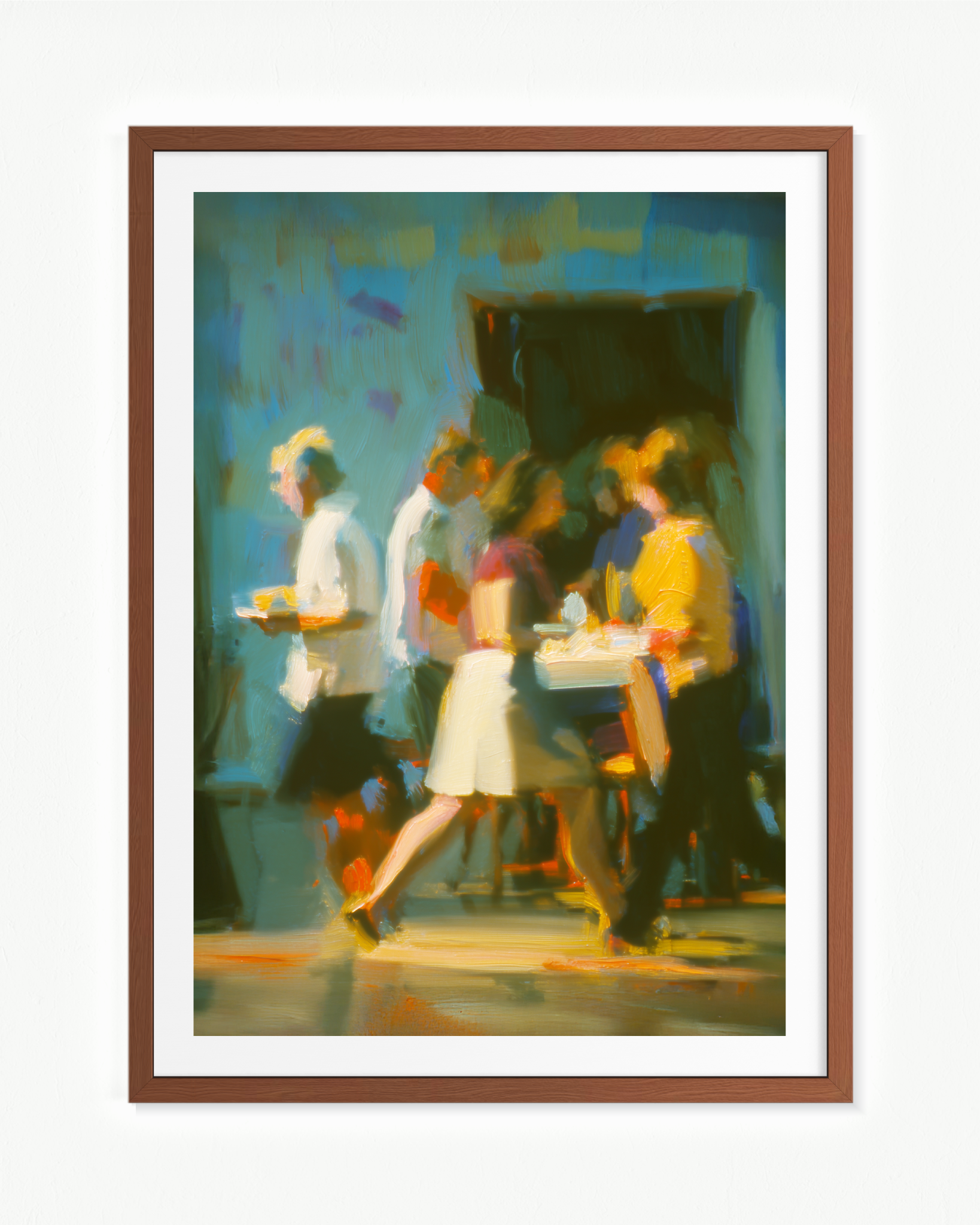 Personas al paso — Paspartú Marrón, 70 × 100 cm