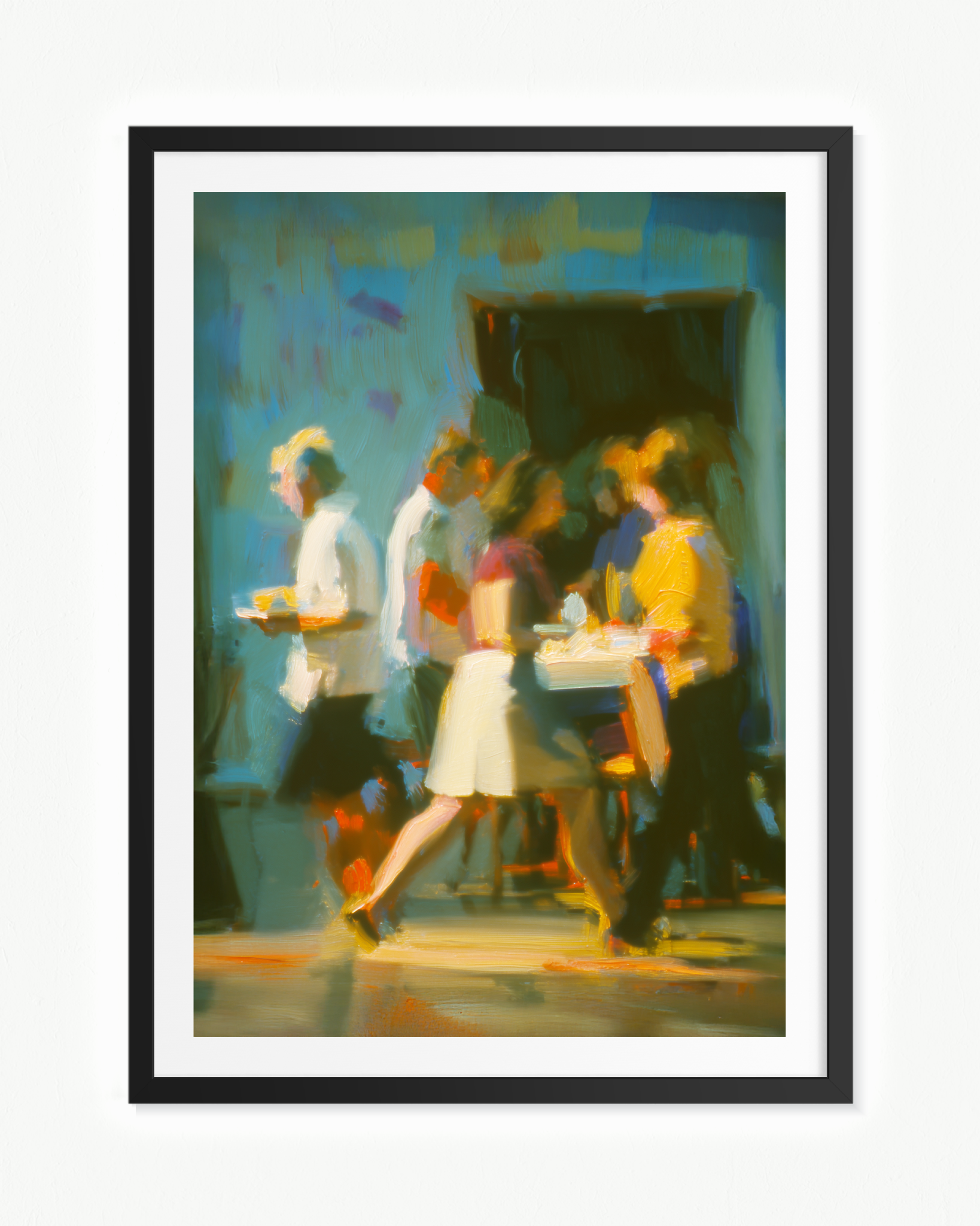 Personas al paso — Paspartú Negro, 70 × 100 cm